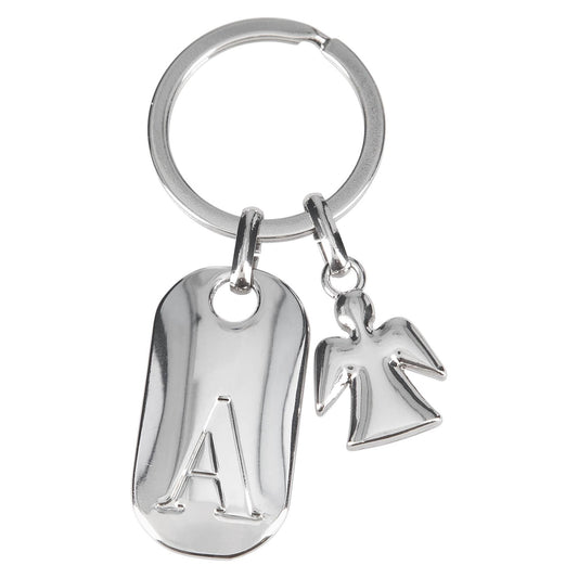 Depesche 11800-002 Silver Keychain with Letter A and Guardian Angel, Zinc Alloy, incl. Dark Blue Velvet Pouch