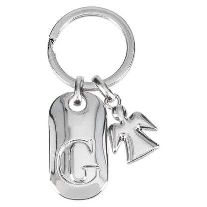 Depesche 11800-008 Silver Keychain with Letter G and Guardian Angel, Zinc Alloy, incl. Dark Blue Velvet Pouch