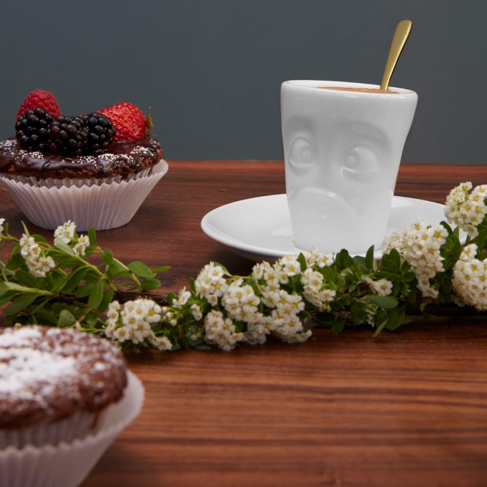 FIFTYEIGHT PRODUCTS / Cups / Espresso Cup with Saucer "Dumbfounded" (Porcelain, 80 ml, White, Made in Germany)