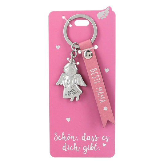 Guardian Angel Keychain made of metal, good luck charm with a loving message and faux leather strap,