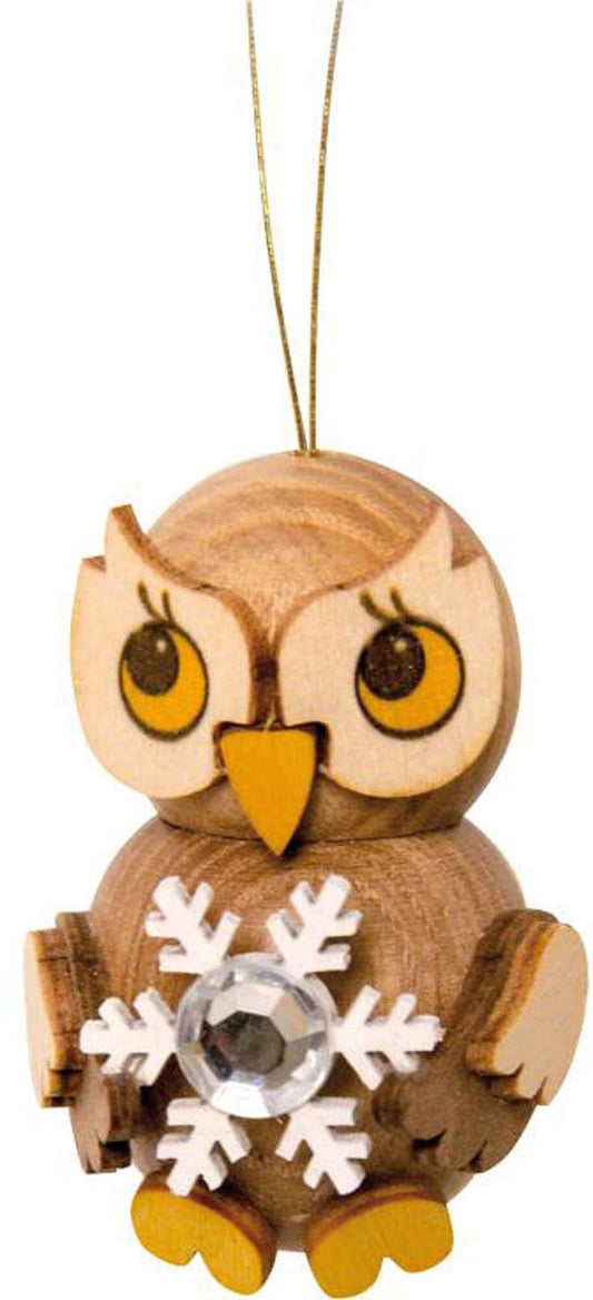 Drechslerei Kuhnert Decorazione albero di Natale bambino gufo con cristallo di neve - 4 cm