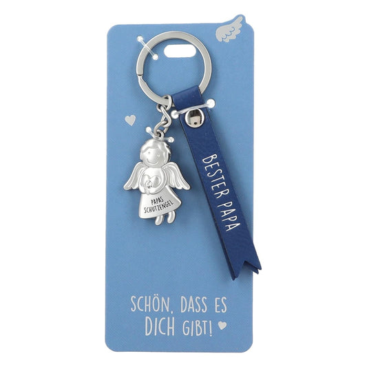 Guardian Angel Keychain made of metal, good luck charm with a loving message and faux leather strap,