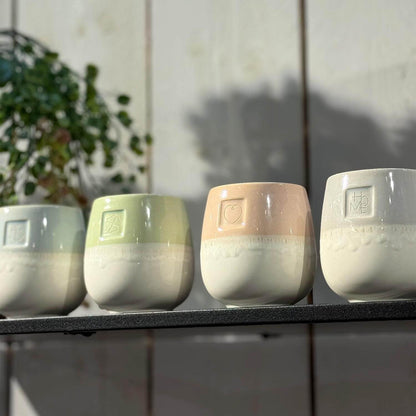 Mea-Living STONEWARE Mug | "CLOVER" | green | 400 ml | hand-decorated drinking mug or flower pot
