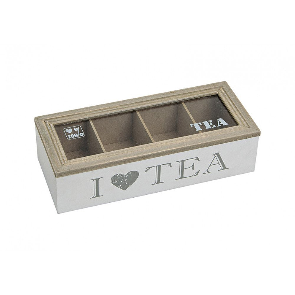 G. Wurm Beautiful Tea Box ~ I Love Tea ~ Tea Caddy Tea Tin for Tea Bags Storage Box Tea (4 Compartments)