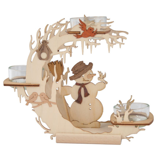 Kuhnert - hochwertiger Teelichtkranz Schneemann für 3 Teelichter - aus Edelholz - 17 x 20 x 5,5cm - Made in Germany