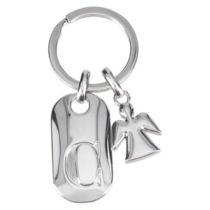 Depesche 11800-004 Silver keyring with letter C and guardian angel, zinc alloy, incl. light blue velvet pouch