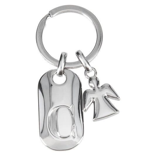 Depesche 11800-004 Silver keyring with letter C and guardian angel, zinc alloy, incl. light blue velvet pouch