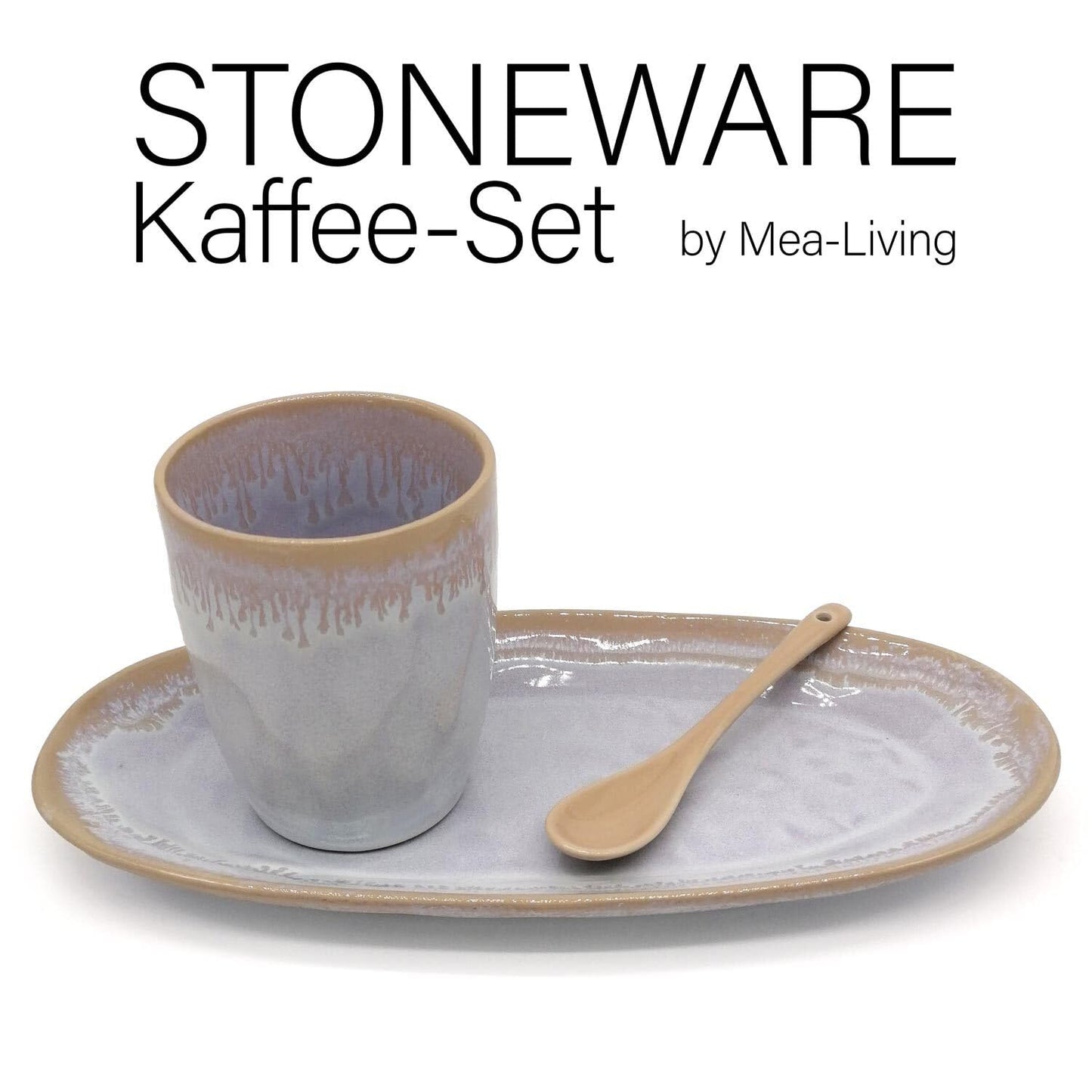 Mea-Living STONEWARE Set L polar white, with mug, plate and spoon, handmade stoneware, dessert plate, beautiful handmade tableware