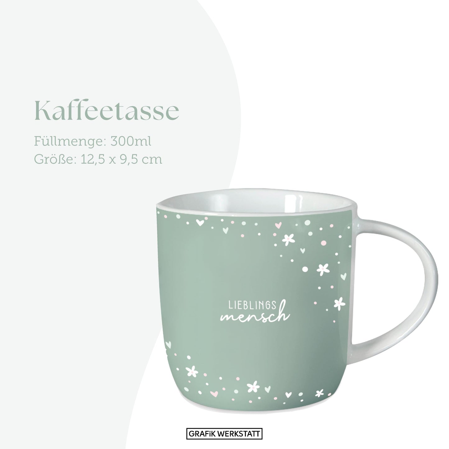 Tazza da caffè in porcellana "Grafik-Werkstatt" con frase, 300 ml |