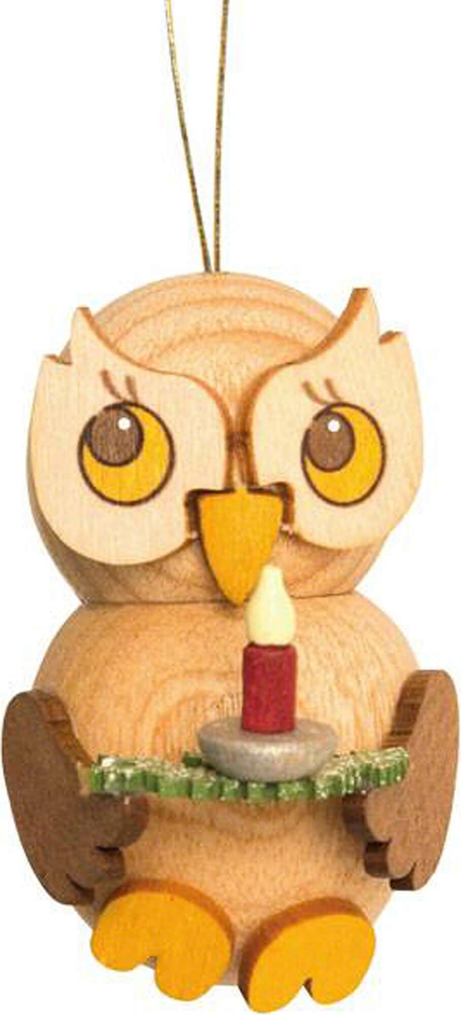 Drechslerei Kuhnert Christmas Tree Ornament Owl Child with Candle on Branch - 4 cm