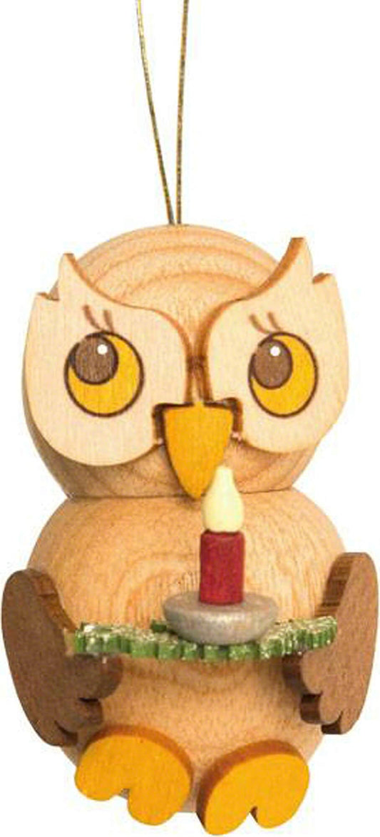 Drechslerei Kuhnert Decorazione albero di Natale bambino gufo con candela su ramo - 4 cm