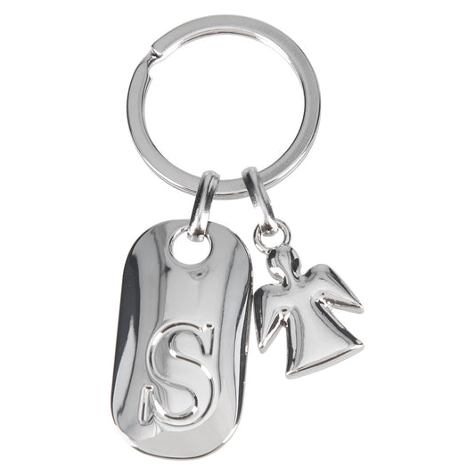 Depesche 11800-022 Silver Keychain with Letter S and Guardian Angel, Zinc Alloy, incl. Dark Blue Velvet Pouch