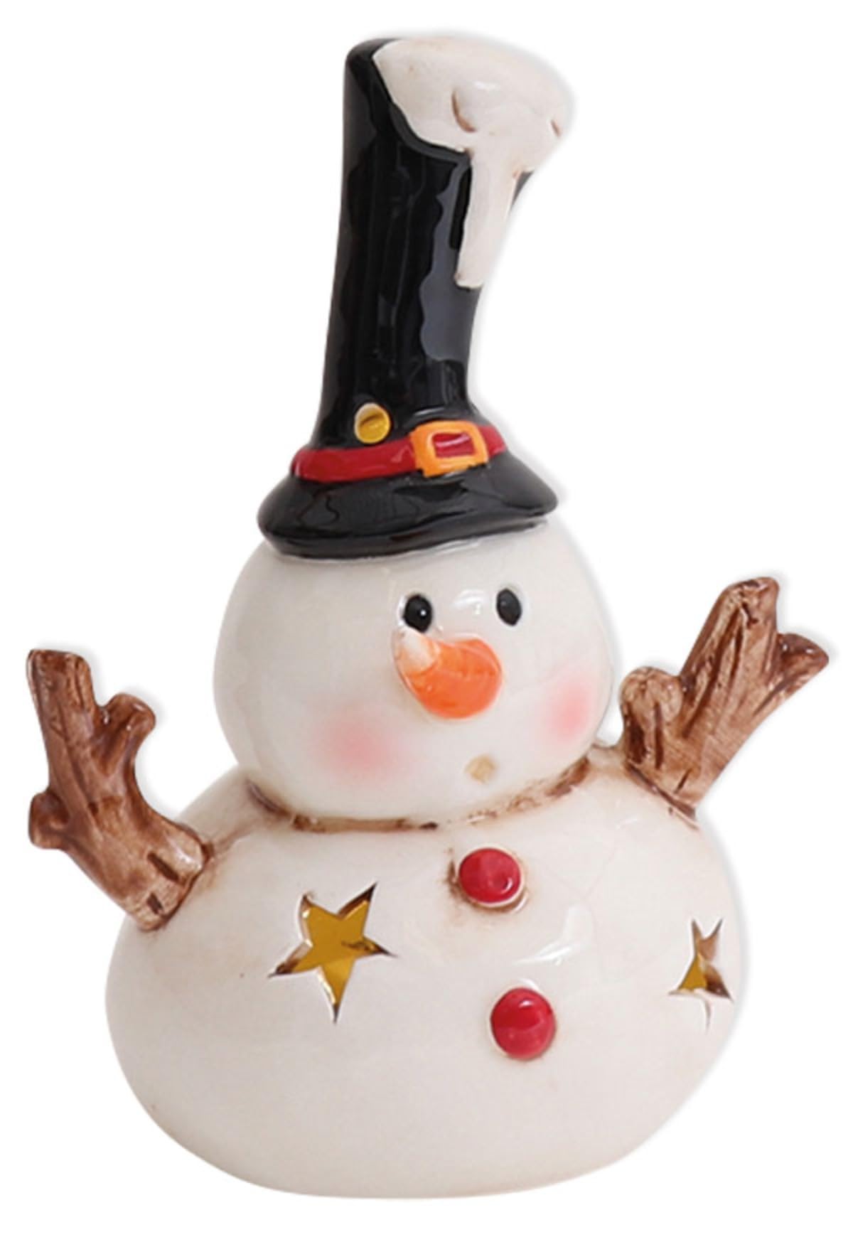 Seyko Keramik Deko Figur LED Keramik Schneemann Figur Olaf weiß schwarz rot H 12 cm 060029