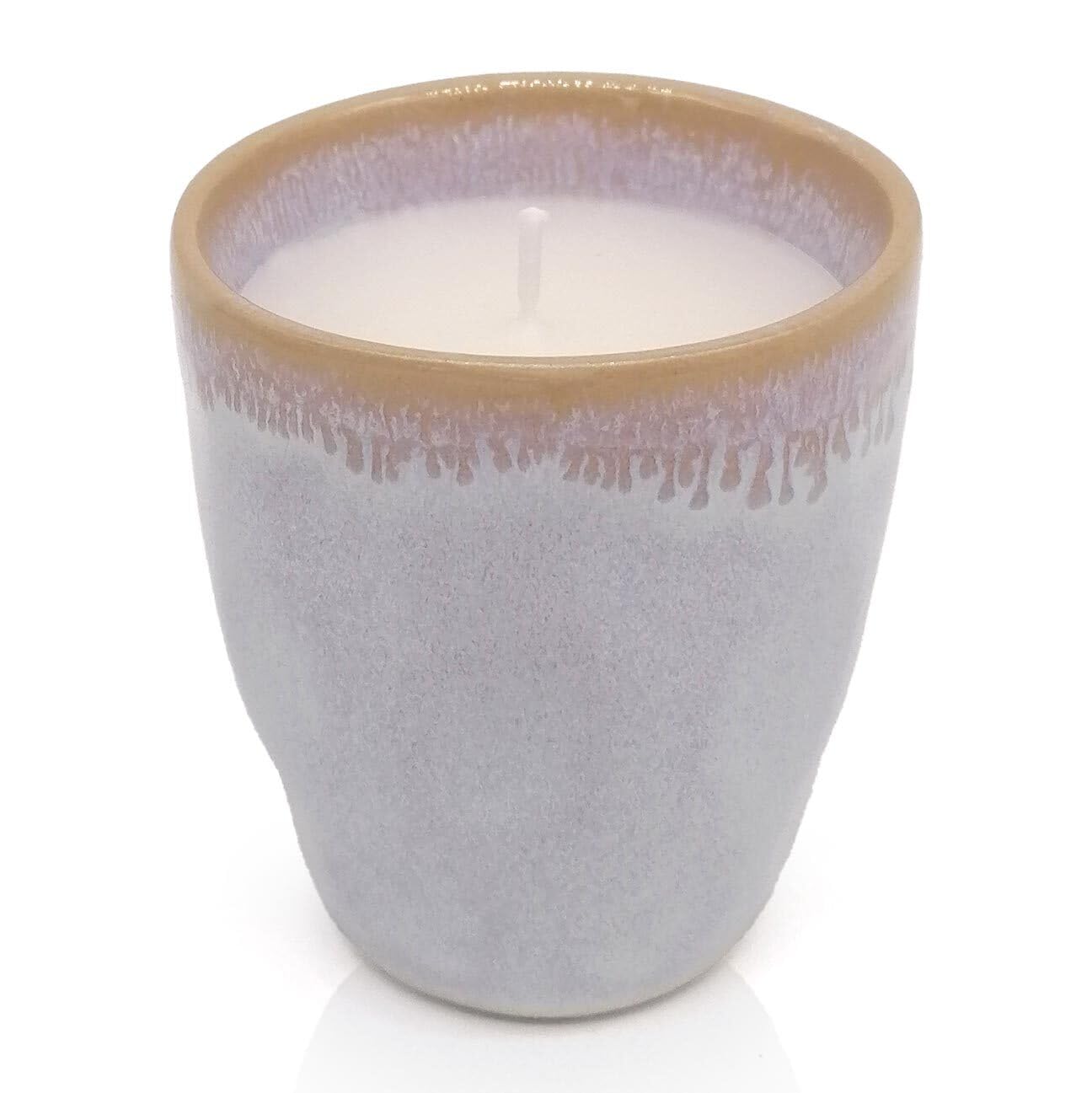 Mea-Living STONEWARE Candela in tazza da espresso bianco polare, gres fatto a mano, 150 ml, splendida stoviglia con candela