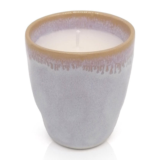 Mea-Living STONEWARE Candela in tazza da espresso bianco polare, gres fatto a mano, 150 ml, splendida stoviglia con candela