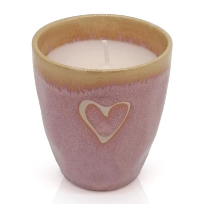 Mea-Living CANDELA in tazza da espresso in gres rosa a cuore, gres fatto a mano, 150 ml, stoviglie bellissime con candela