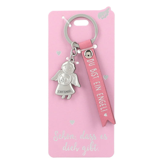 Guardian Angel Keychain made of metal, good luck charm with a loving message and faux leather strap,