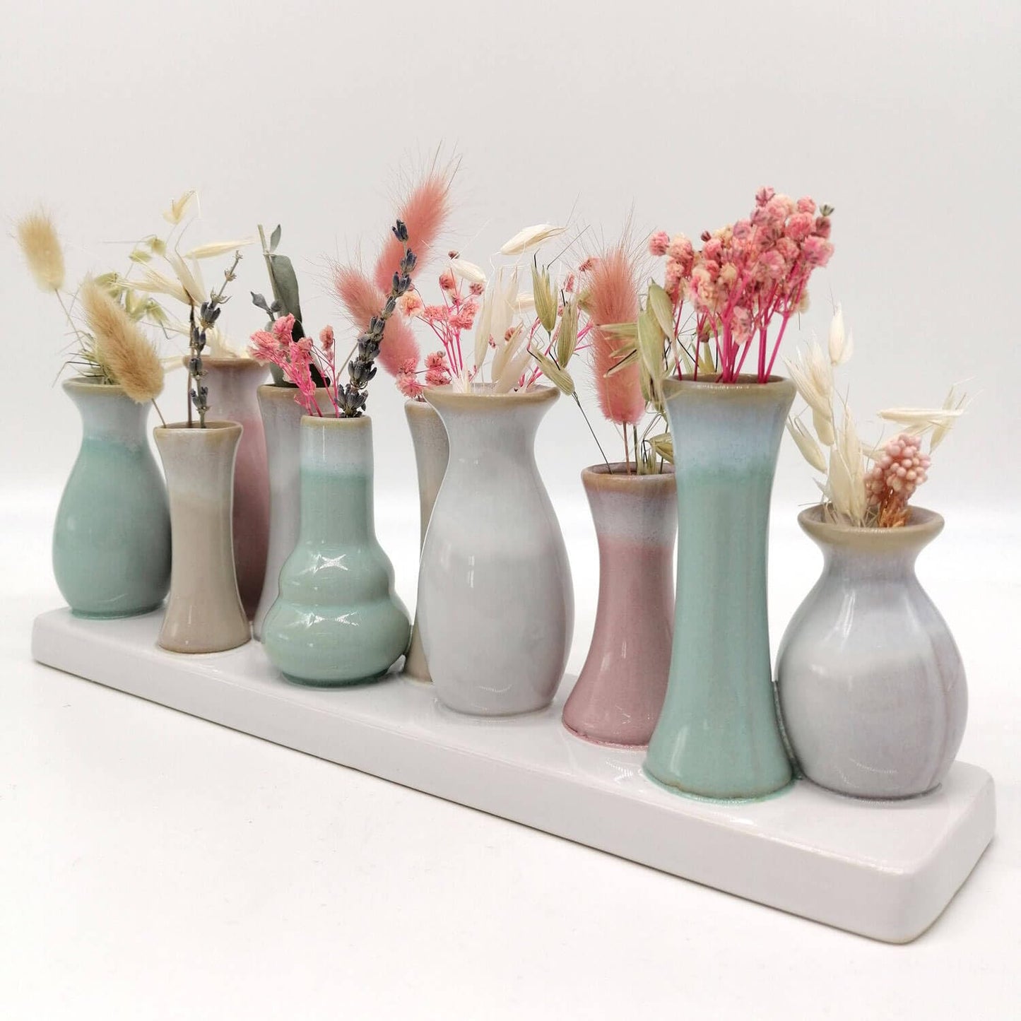 Mea-Living 10 mini vasi su vassoio in ceramica, multicolore