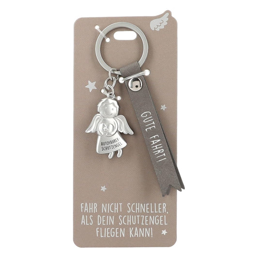 Guardian Angel Keychain made of metal, good luck charm with a loving message and faux leather strap,