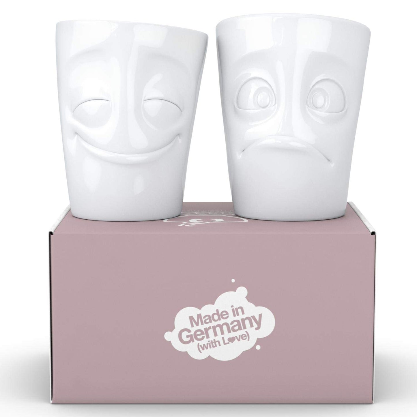 FIFTYEIGHT PRODUCTS / Cups / Handleless Mug Set No. 2, "Cheerful & Dumbfounded" (Porcelain, 2 x 350ml, White, Made in Germany)