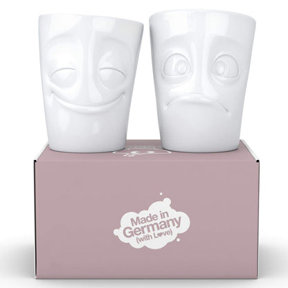 FIFTYEIGHT PRODUCTS / Cups / Handleless Mug Set No. 2, "Cheerful & Dumbfounded" (Porcelain, 2 x 350ml, White, Made in Germany)