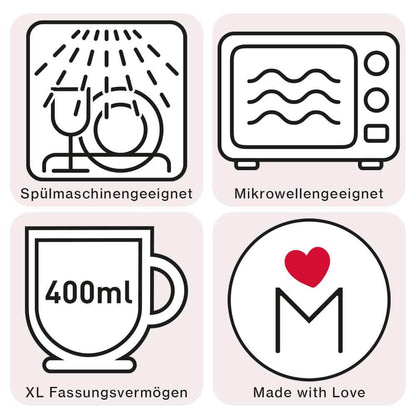 Mea-Living STONEWARE Becher mit Henkel, polarweiß, handgemachtes Steingut, 400 ml, wunderschönes handmade Geschirr