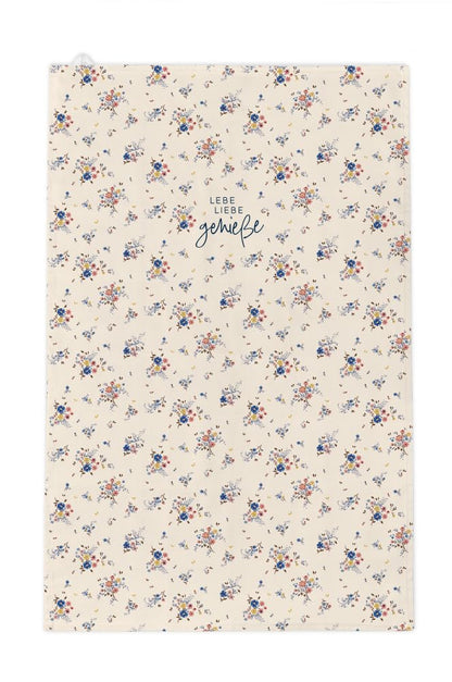 Strofinaccio Grafica Artigianale | 100% cotone | Strofinaccio da cucina con scritta divertente | Vivi, Ama, Goditi, grande, bianco