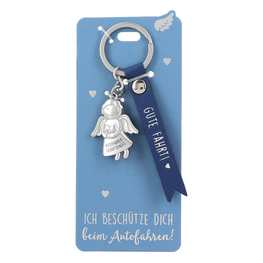 Guardian Angel Keychain made of metal, good luck charm with a loving message and faux leather strap,