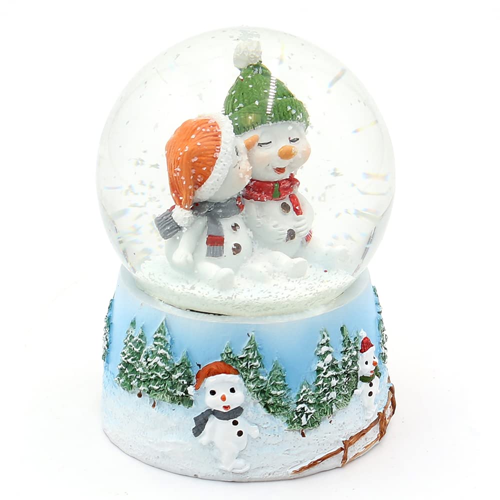 Polyresin Snow Globe Snow Children with Hat and Scarf Orange/Green 70541