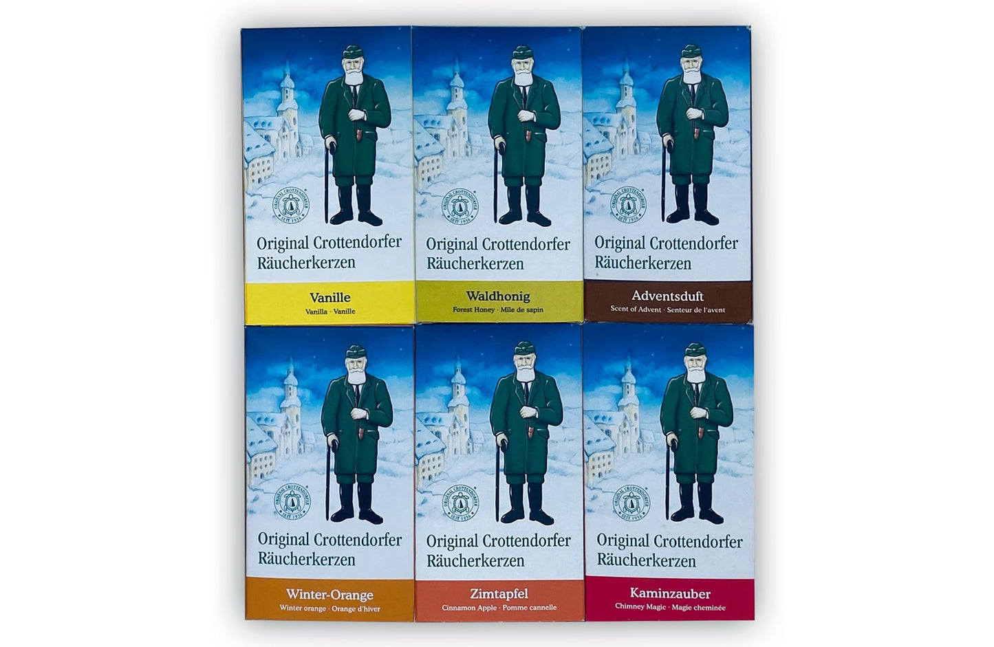 Crottendorfer Incense Cones Set of 6 (6 x 24 pieces) Vanilla, Forest Honey, Advent Scent, Winter Orange, Cinnamon Apple, Fireplace Magic