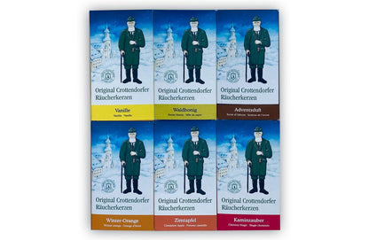 Crottendorfer Incense Cones Set of 6 (6 x 24 pieces) Vanilla, Forest Honey, Advent Scent, Winter Orange, Cinnamon Apple, Fireplace Magic