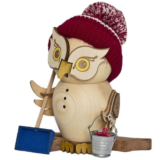 Smoker Owl Snow Sweeper by DREGENO SEIFFEN 19 cm – Original Erzgebirge Handicraft, Atmospheric Christmas Decoration