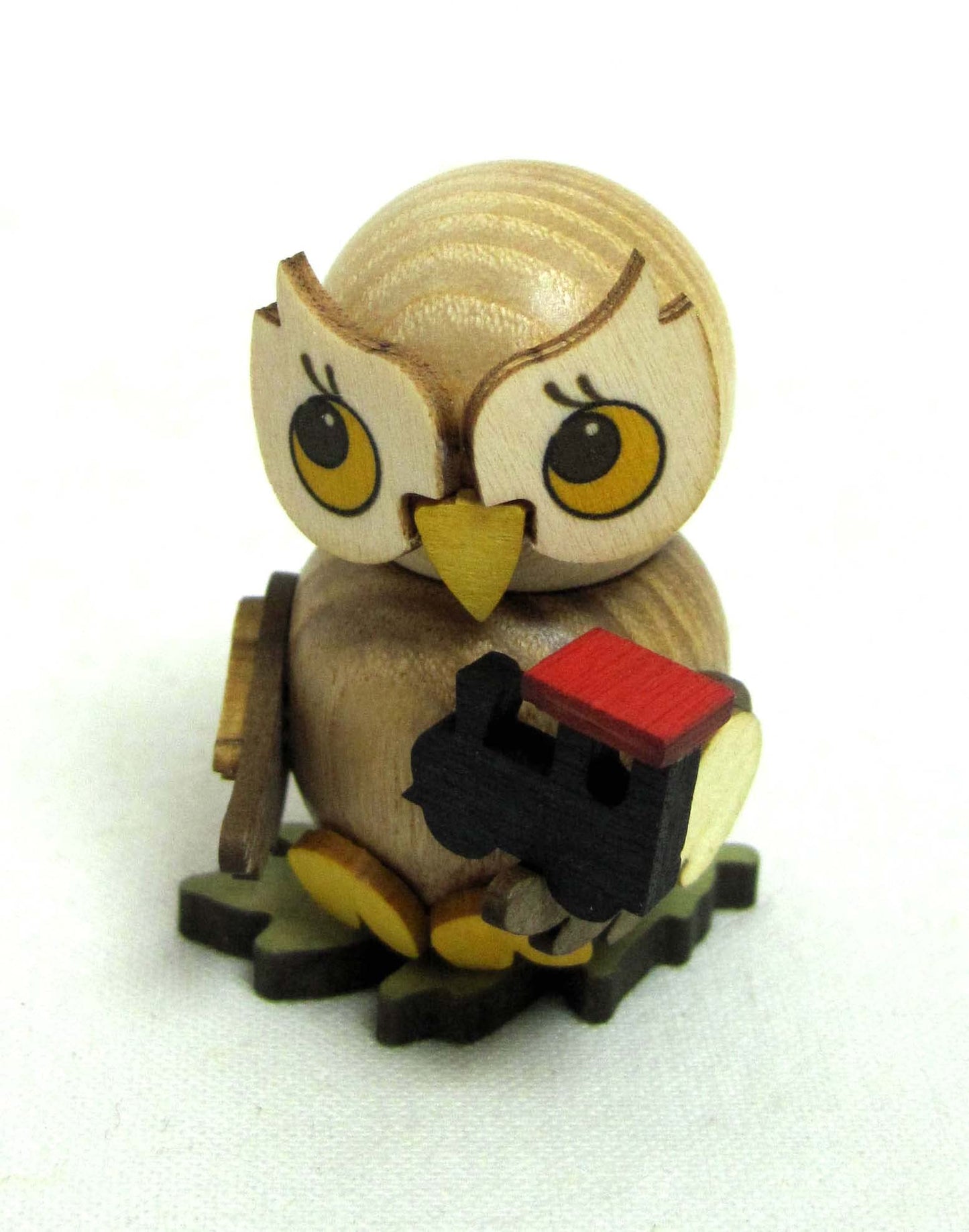 Kuhnert - Owl Child figurine with locomotive - wooden figure approx. 4 cm