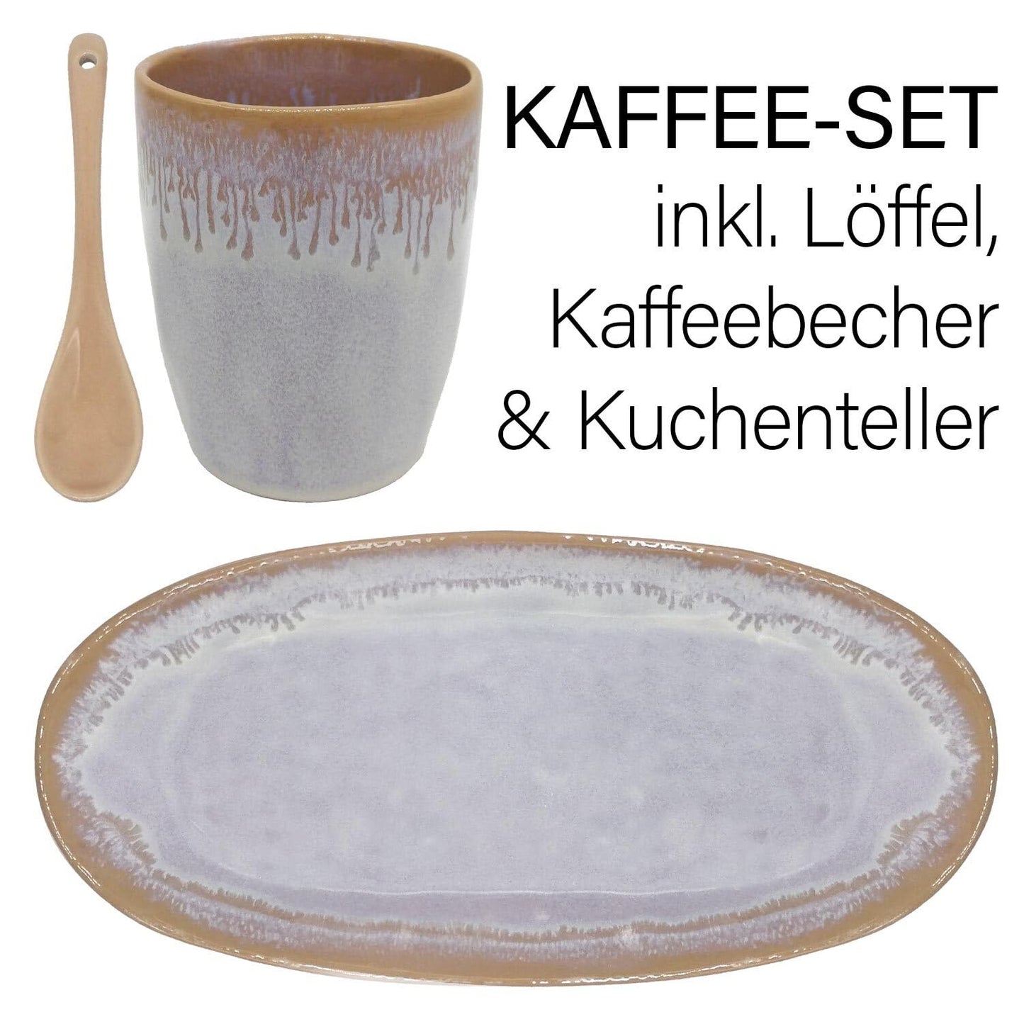 Mea-Living STONEWARE Set L polar white, with mug, plate and spoon, handmade stoneware, dessert plate, beautiful handmade tableware