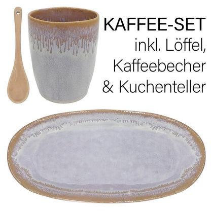 Mea-Living STONEWARE Set L polar white, with mug, plate and spoon, handmade stoneware, dessert plate, beautiful handmade tableware