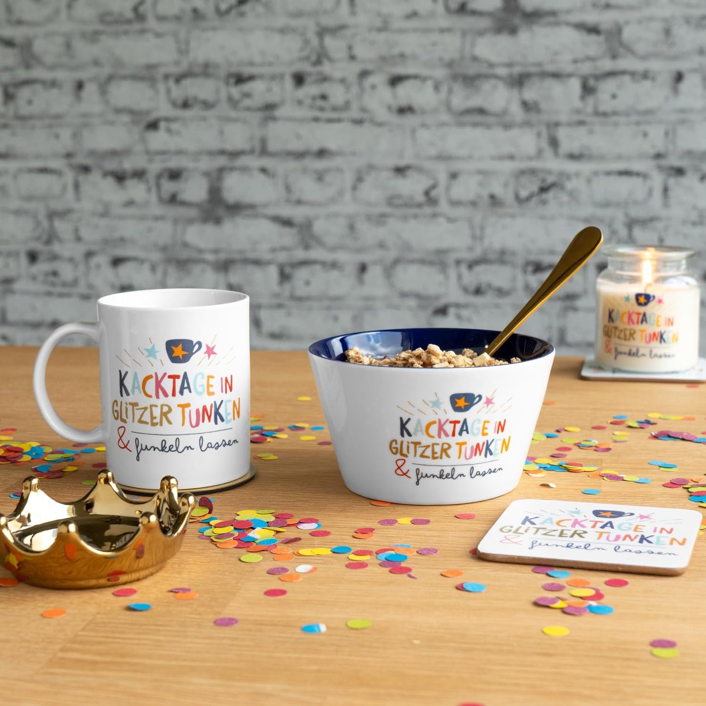 H:) PPY life bowl with "Let it sparkle" motif | Porcelain, height 7.7 cm, diameter 13.2 cm | Cereal bowl, breakfast, snack bowl | 74441