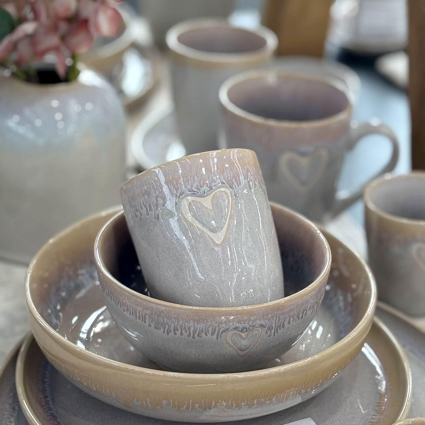 Mea-Living STONEWARE Candela in tazza da espresso color sabbia, gres fatto a mano, 150 ml, splendido servizio da tavola con candela
