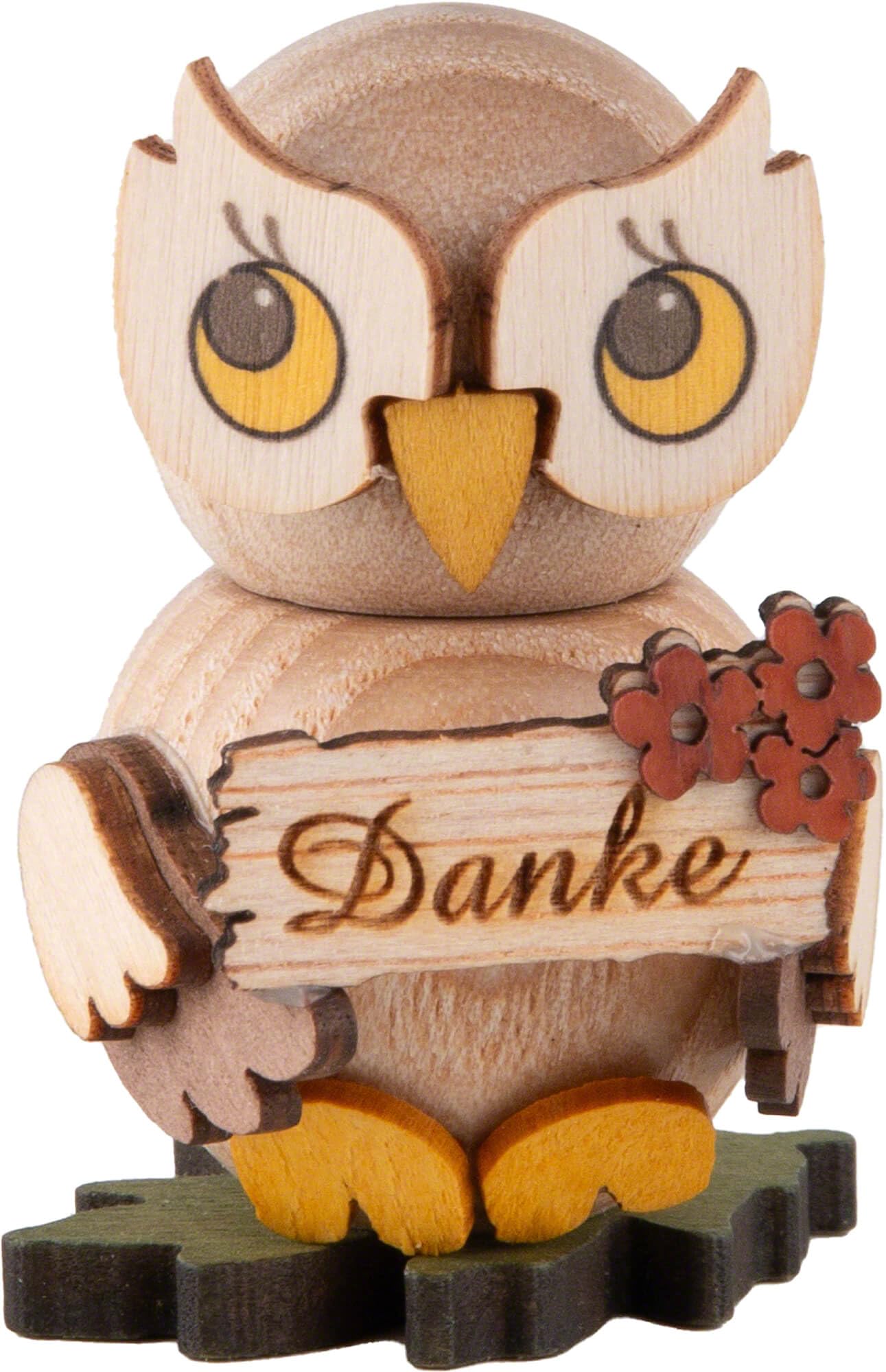 Kuhnert Woodturning Owl Child with "Thank You" Sign - 4 cm