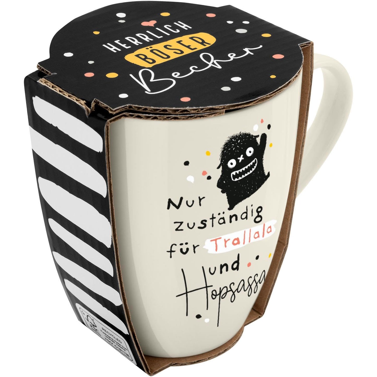 H:) PPY life Mug with "Trallala" design | Mug with saying, New Bone China porcelain, 35 cl, with gift ribbon | funny gift, birthday | 74188