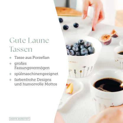 Tazza da caffè in porcellana "Grafik-Werkstatt" con frase, 300 ml |