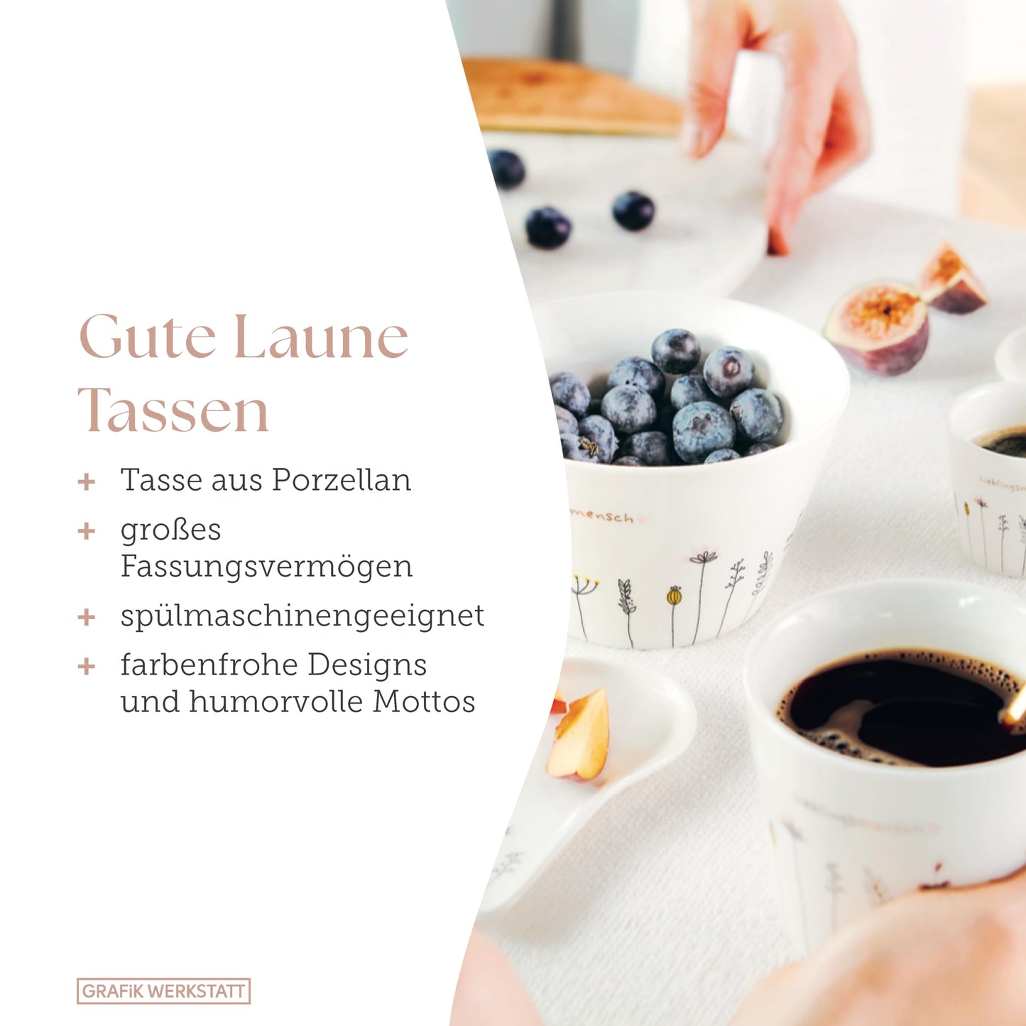 Tazza da caffè con scritta Grafic-Werkstatt 300 ml | Tazza in porcellana | Tazza del buon umore