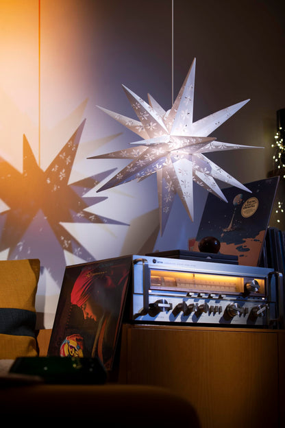 Sterntaler Decorative Star | Christmas Star with Snowflake Design | Folding Star | White | 55cm | Outdoor | Light Bulb | Power Plug