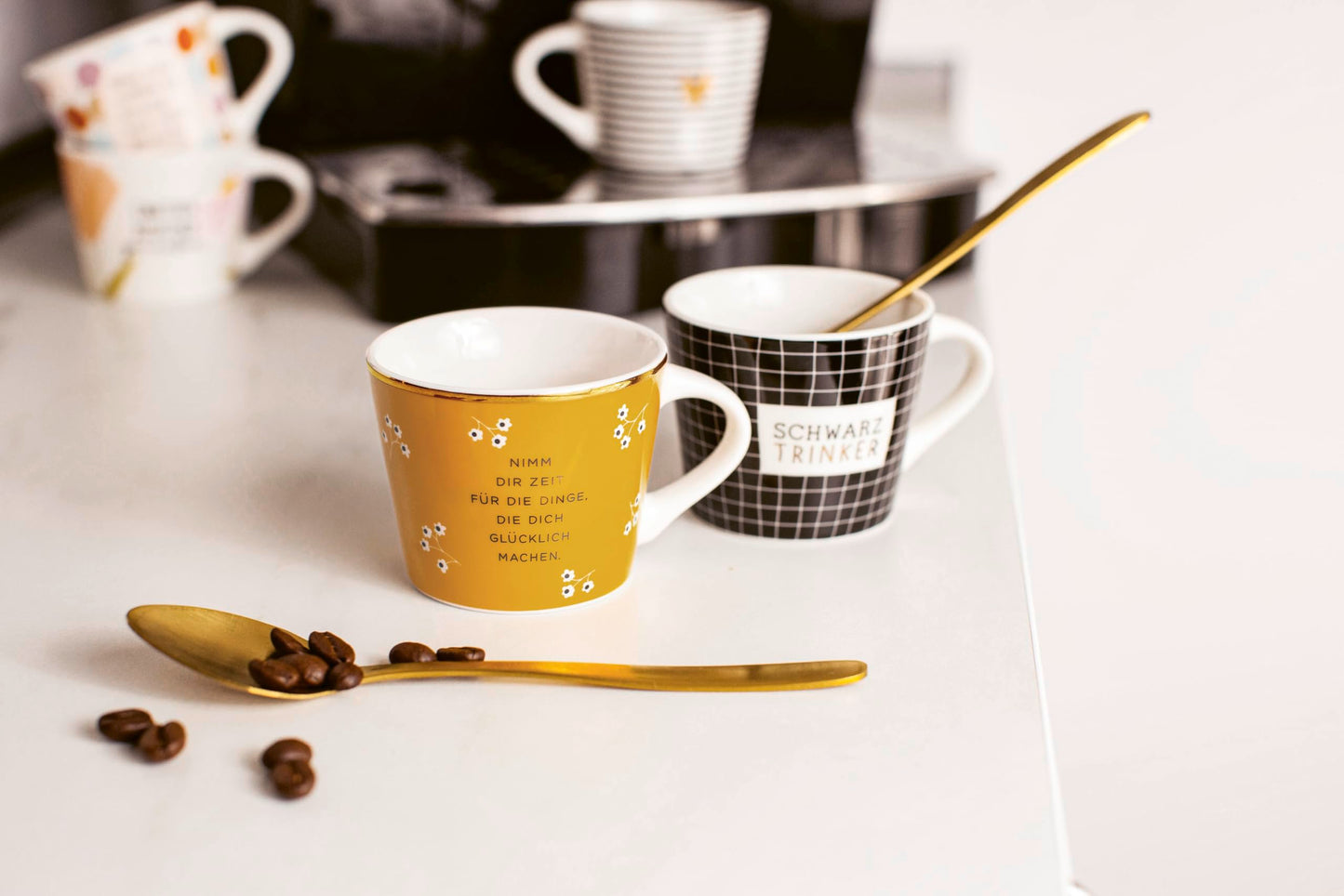 Graphic Workshop Espresso Cup with 100% Real Gold | Porcelain Cup | 50 ml | Good Morning