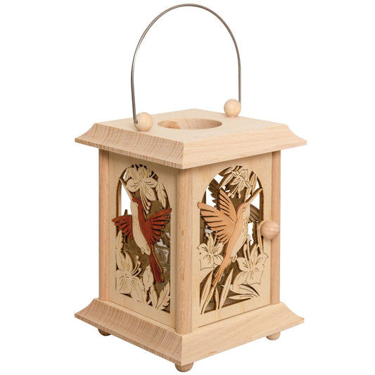 Drechslerei Kuhnert Tischlaterne / Teelichthalter - Motiv: "Kolibri" aus Edelholz - Maße: 11,5 x 11,5 x 17 cm - Made in Germany