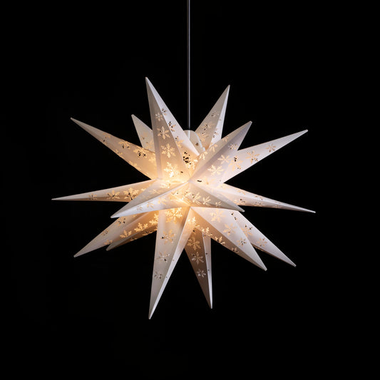 Sterntaler Decorative Star | Christmas Star with Snowflake Design | Folding Star | White | 55cm | Outdoor | Light Bulb | Power Plug