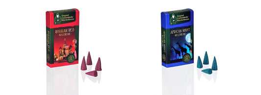 Crottendorfer Räucherkerzen Original Giro del mondo - Dimensioni: M - Set da 2 - 40 pezzi - Fragranze: African Night + Russian Red - Made in Germany