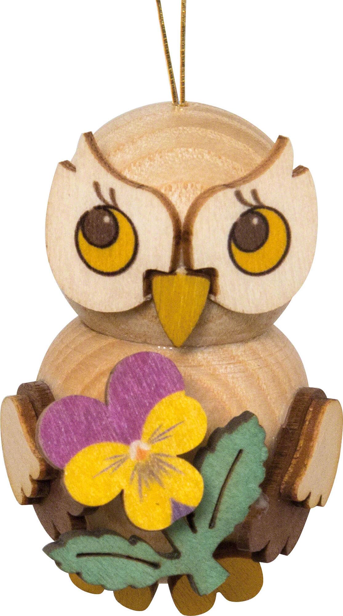 Drechslerei Kuhnert Christmas Tree Ornament Owl Child with Flower - 4 cm