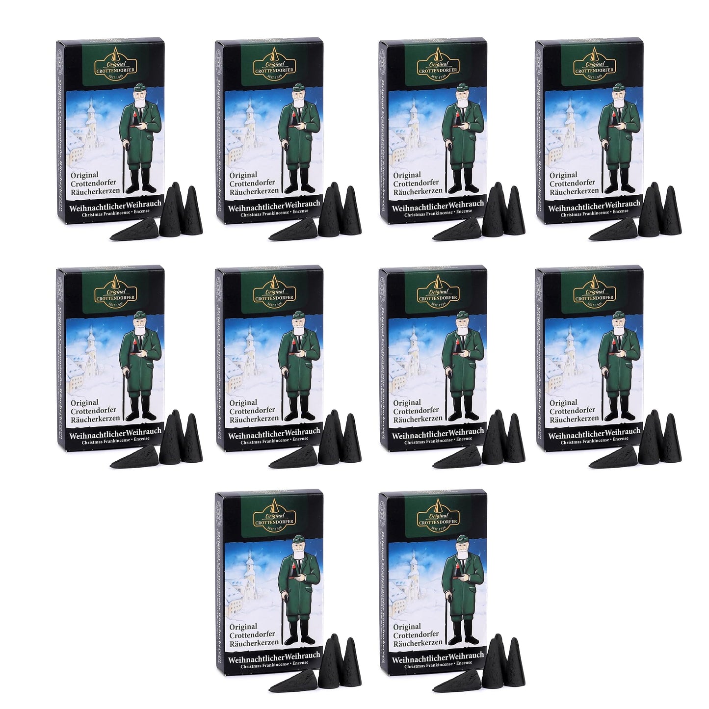 Crottendorfer Räucherkerzen 10er-Set (10 x 24 Sück) Weihnachtlicher Weihrauch