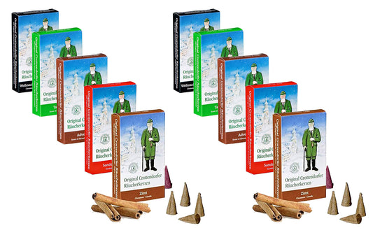 Original Crottendorfer Incense Cones 24 Scented Cones, Size M (Assorted, 10 Packs)