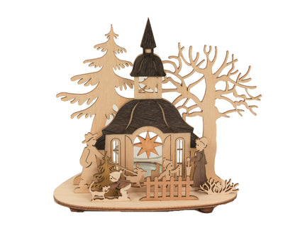 Kuhnert - high-quality tealight holder "Church" - with attached fine wood veneer - Dimensions: 13 x 10 x 15 cm - Made in Germany